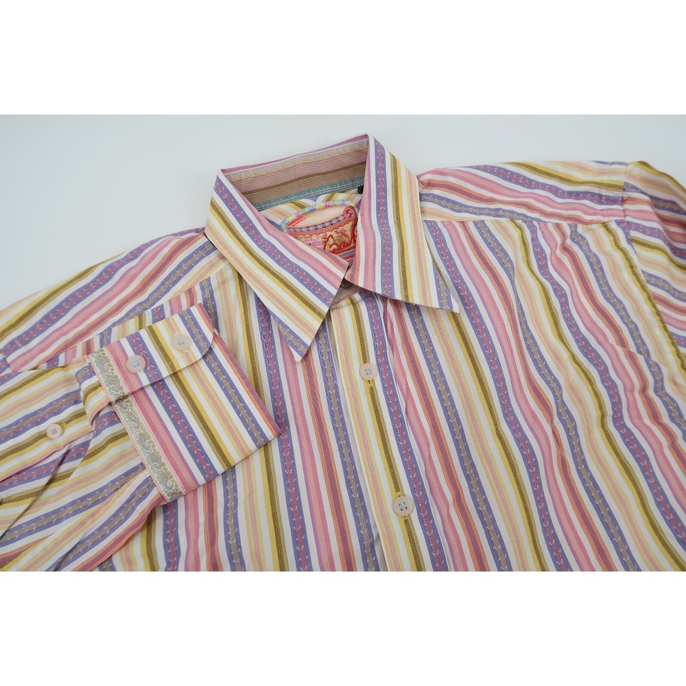 Robert Graham Mens Large Purple Multicolor Striped Vibrant Flip Cuff Shirtâ